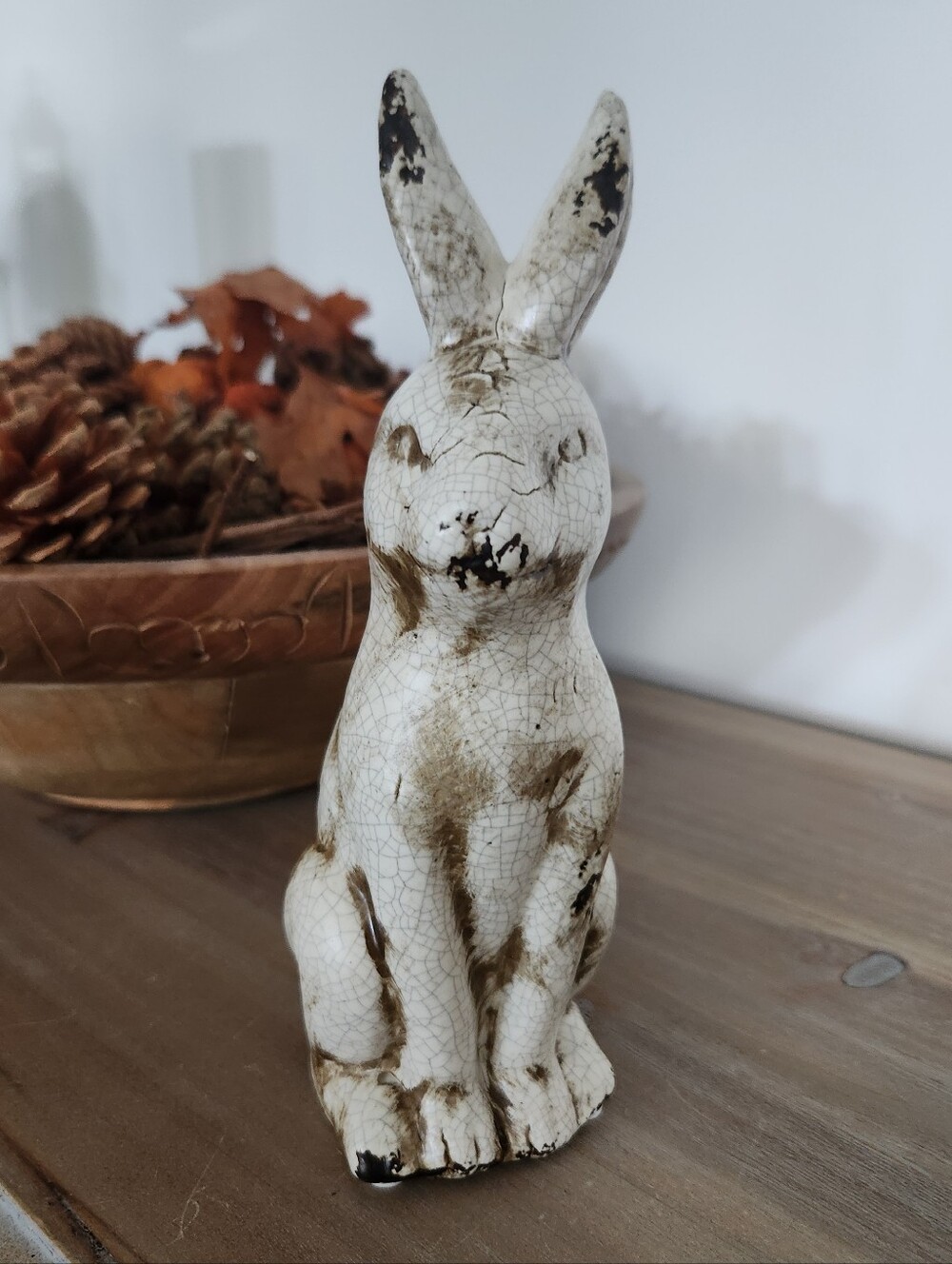 Rustic Crackle Glaze Ceramic Rabbit Bunny Figurine Farmhouse Decor 8in Farm Barn - Picture 4 of 11